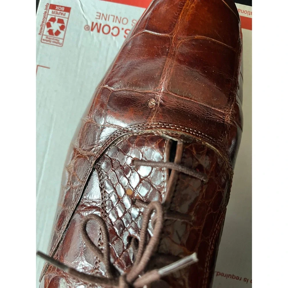 David Eden‎ Gino Mens Cognac Brown Crocodile Embossed Leather Oxfords